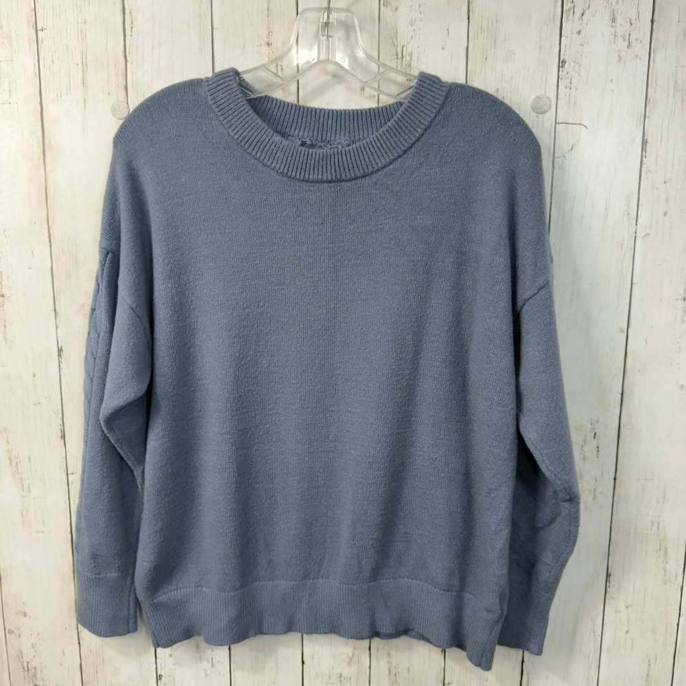 Cupio Women's Blue Textured Knit Sweater Soft Boxy Crewneck Size L